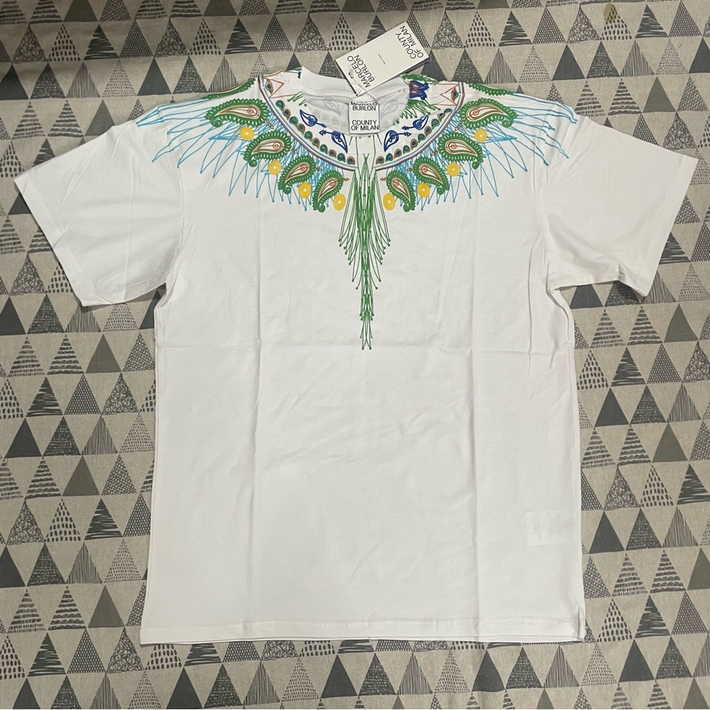 Marcelo Burlon County of Milan Peacock Feather Line Print Tee